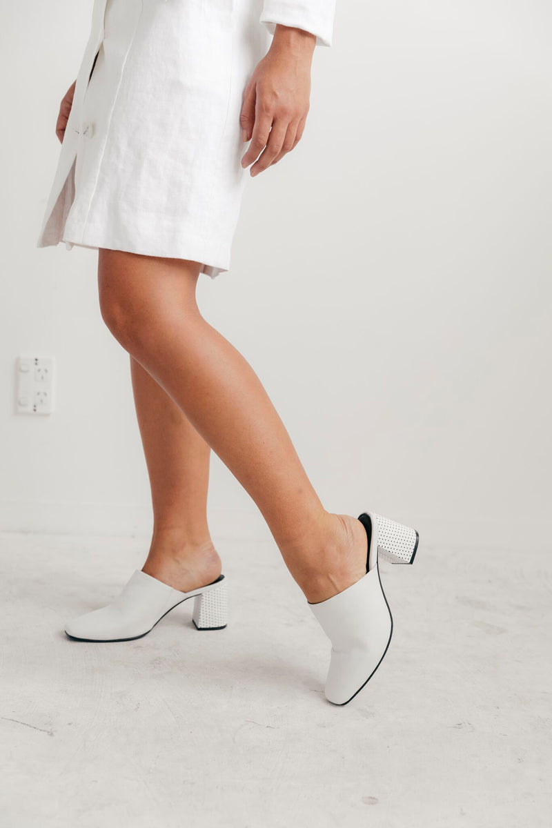 White leather mules