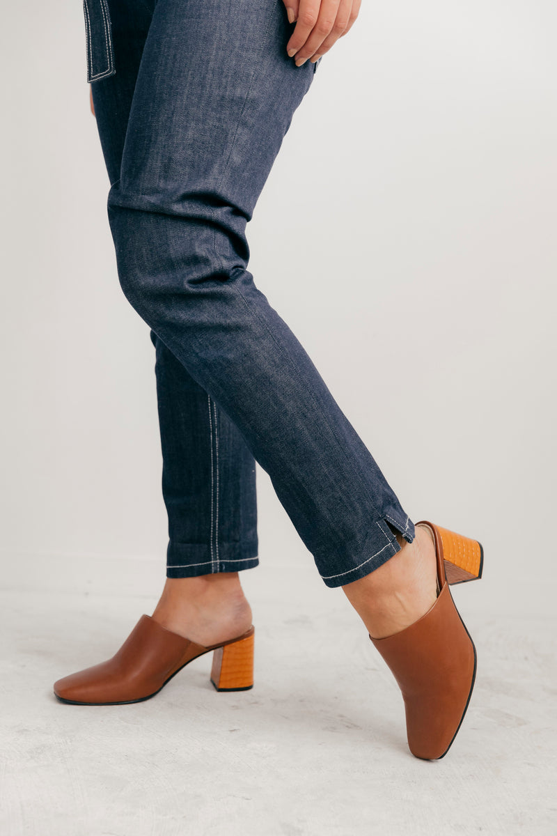 Tan leather mules
