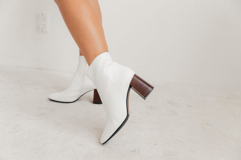 White ankle boot heels