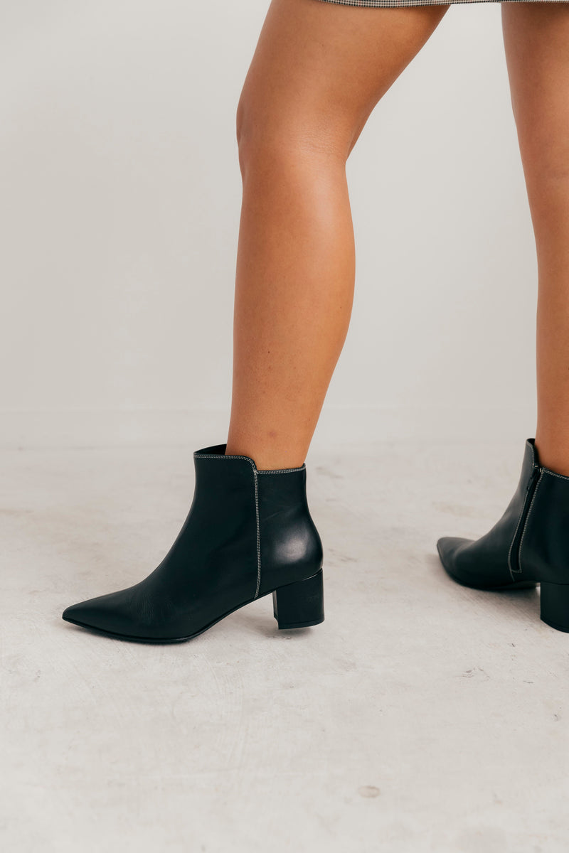 Black leather ankle boot heels