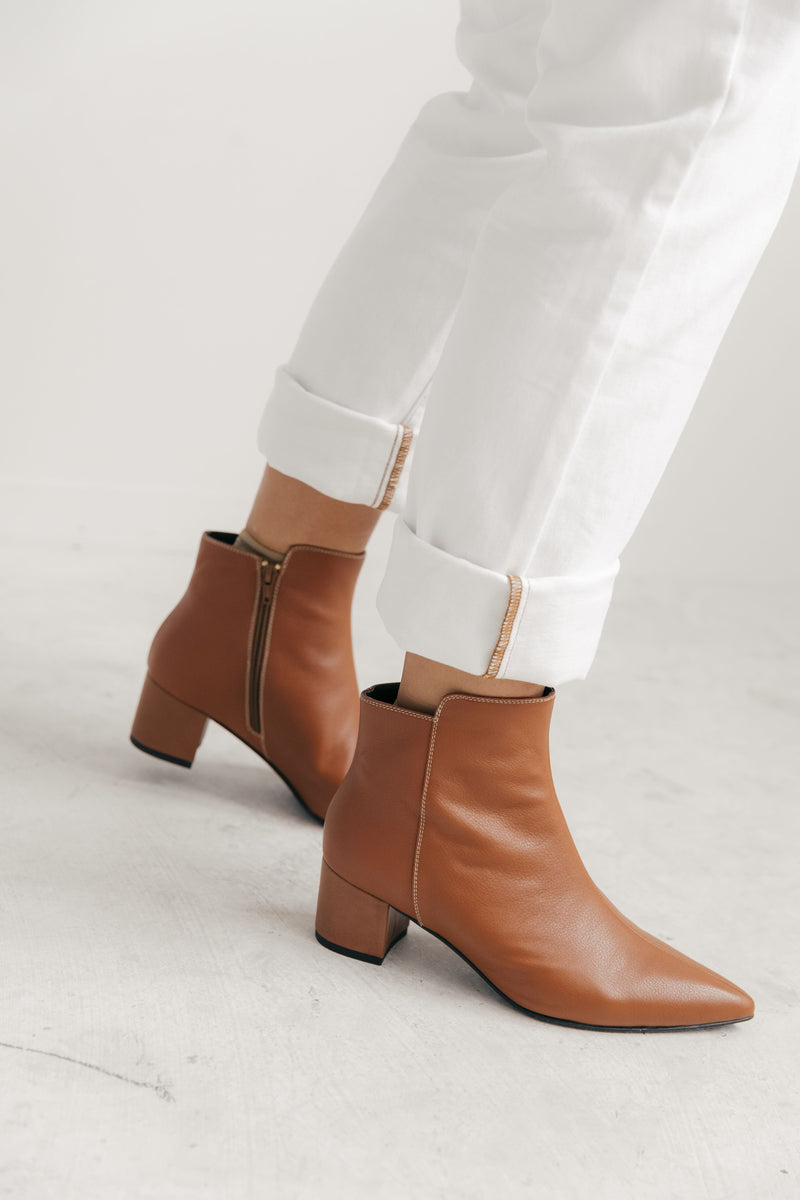 Tan leather ankle boot heels